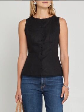 NWT Kourt Micah Linen Cotton Blend Black Few Moda Top 8 & 6